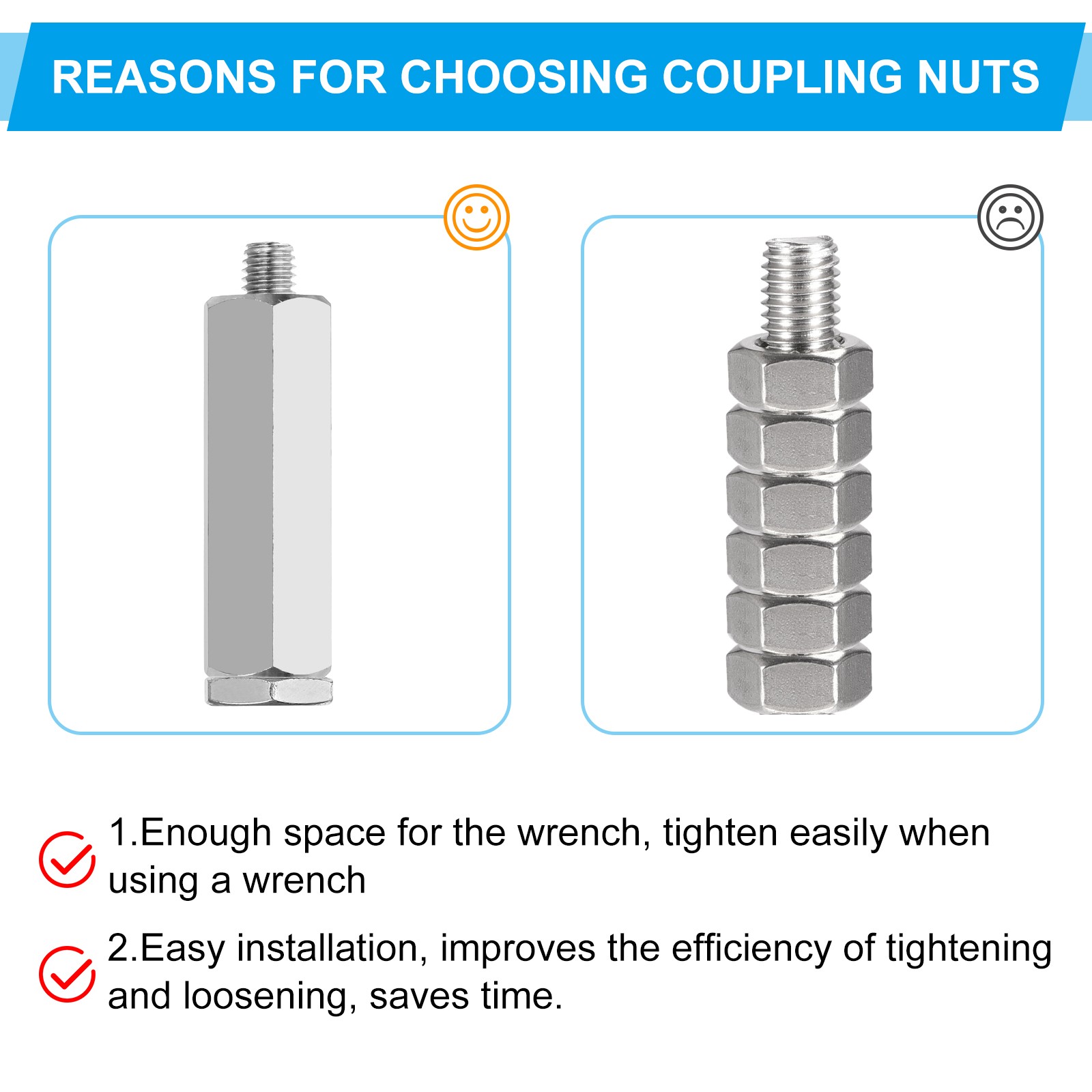 1/2"-13 UNC Hex Coupling Nuts 10Pcs 1.77" Long Fully Threaded Rod Coupling Nut