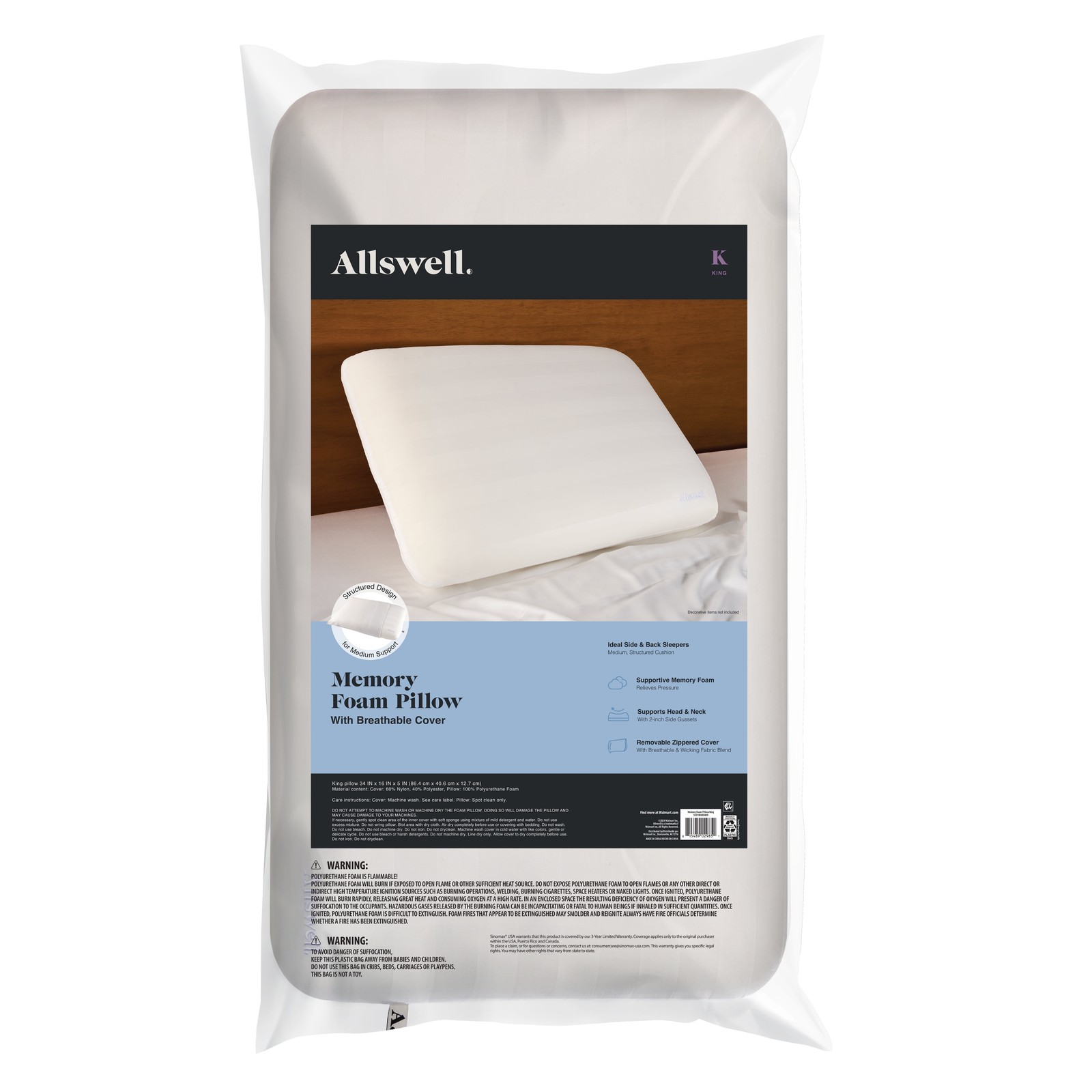 Memory Foam Standard/Queen Bed Pillow