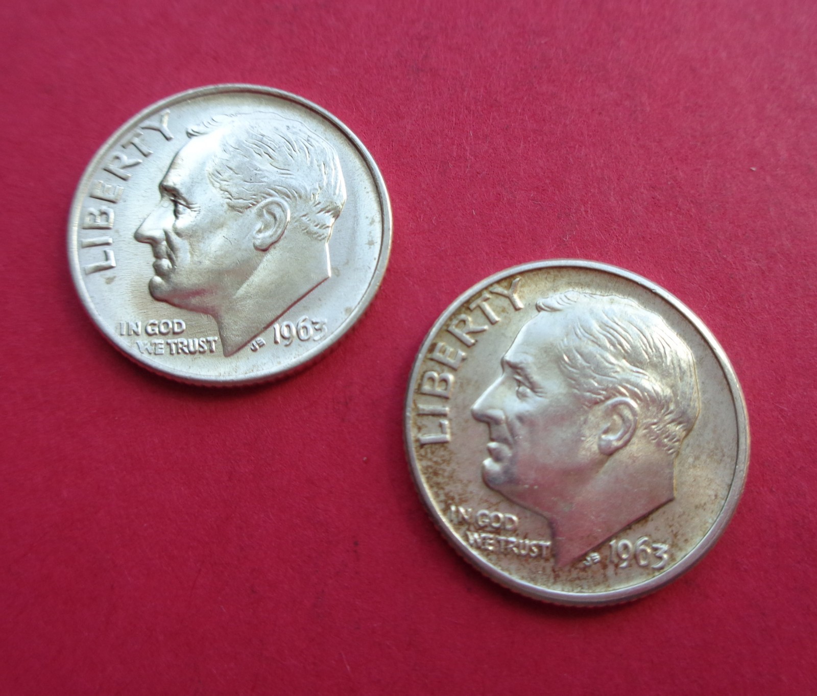 1963 & 1963-D BRIGHT BRILLIANT UNC. ROOSEVELT DIMES/ FULL MINT LUSTER