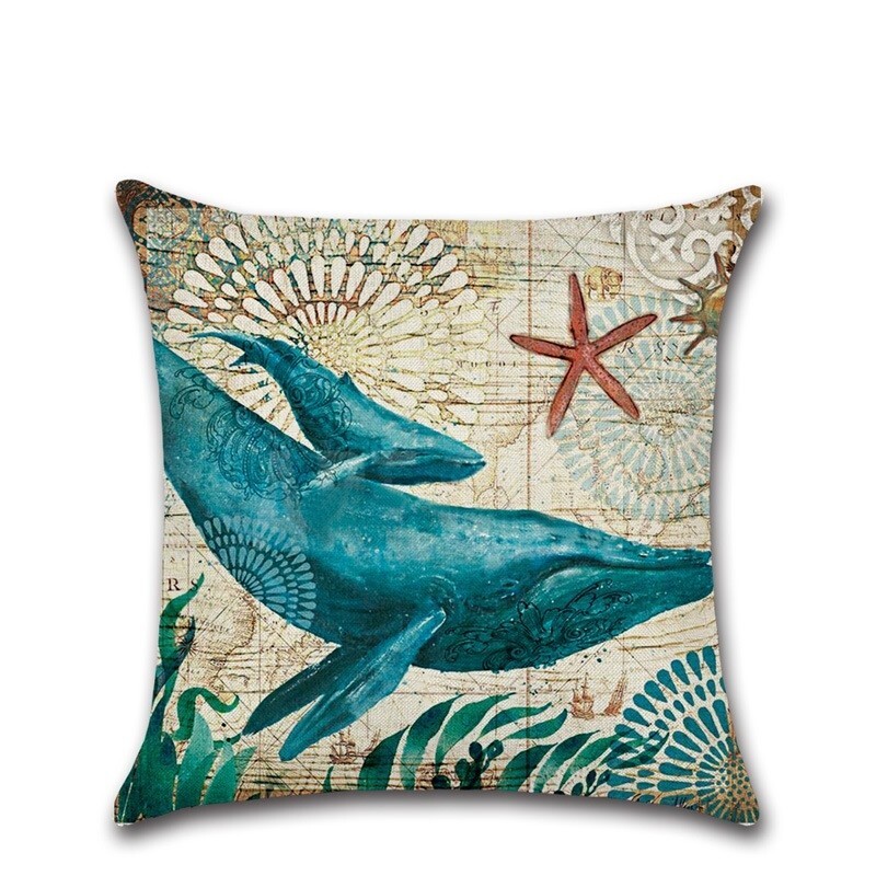 Marine Life Linen Throw Pillow Covers 18x18 Inch Set of 4 Home Decorations gift