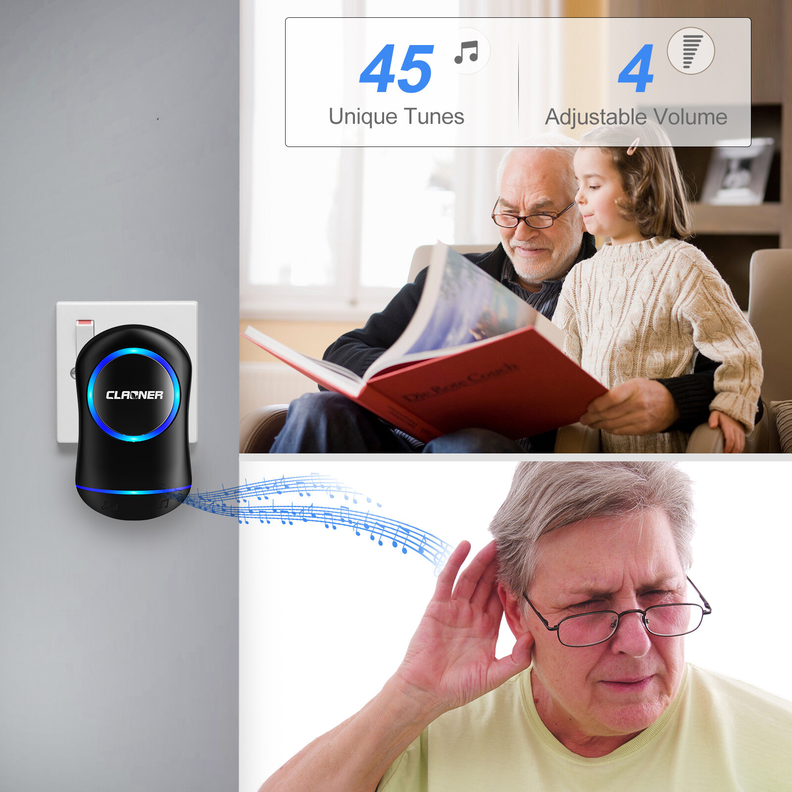 Wireless Doorbell Chime Waterproof Plugin Receiver Adjustable Volume 1000FT Kit