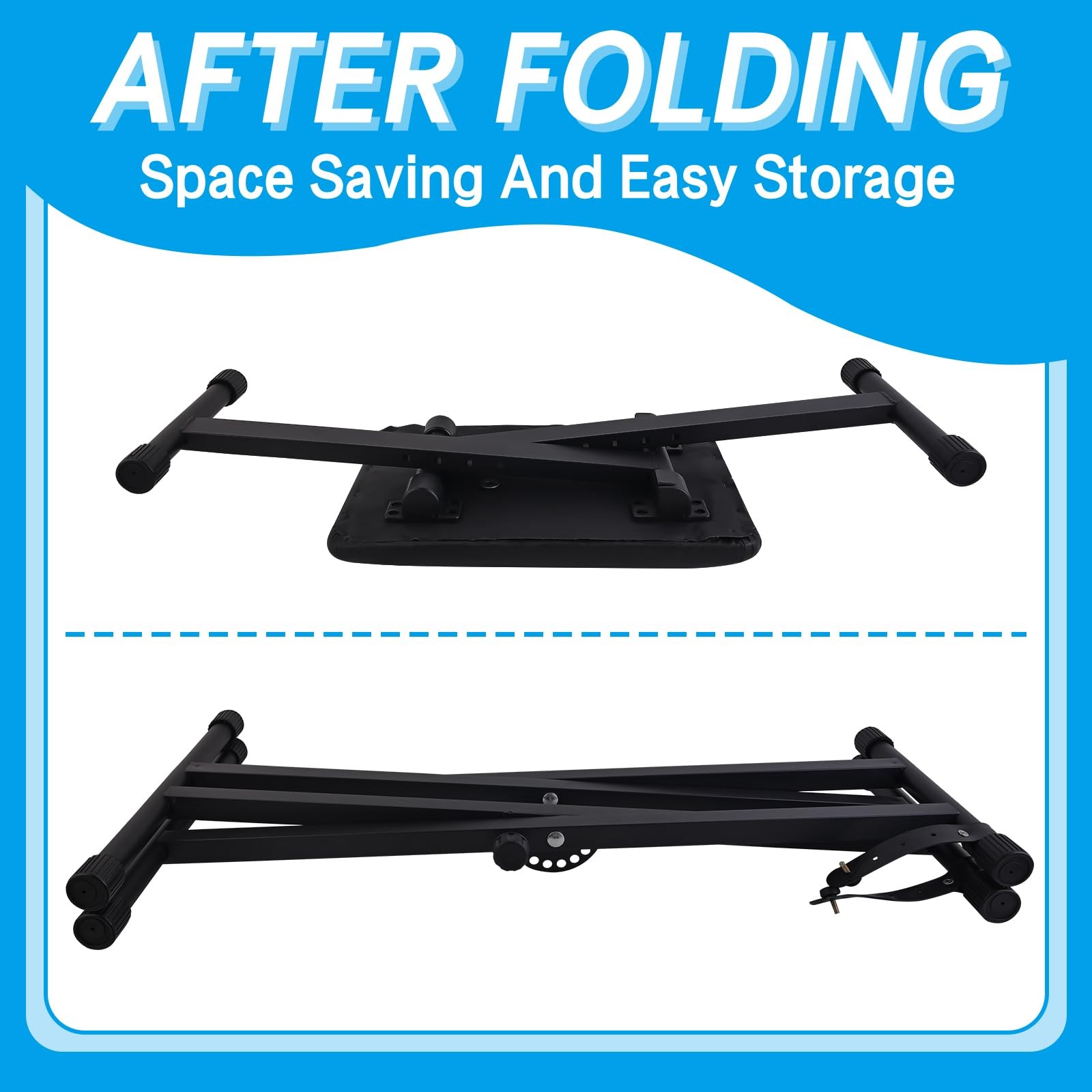 Adjustable Piano Keyboard Stand and Bench Set with Lockable Straps, Black