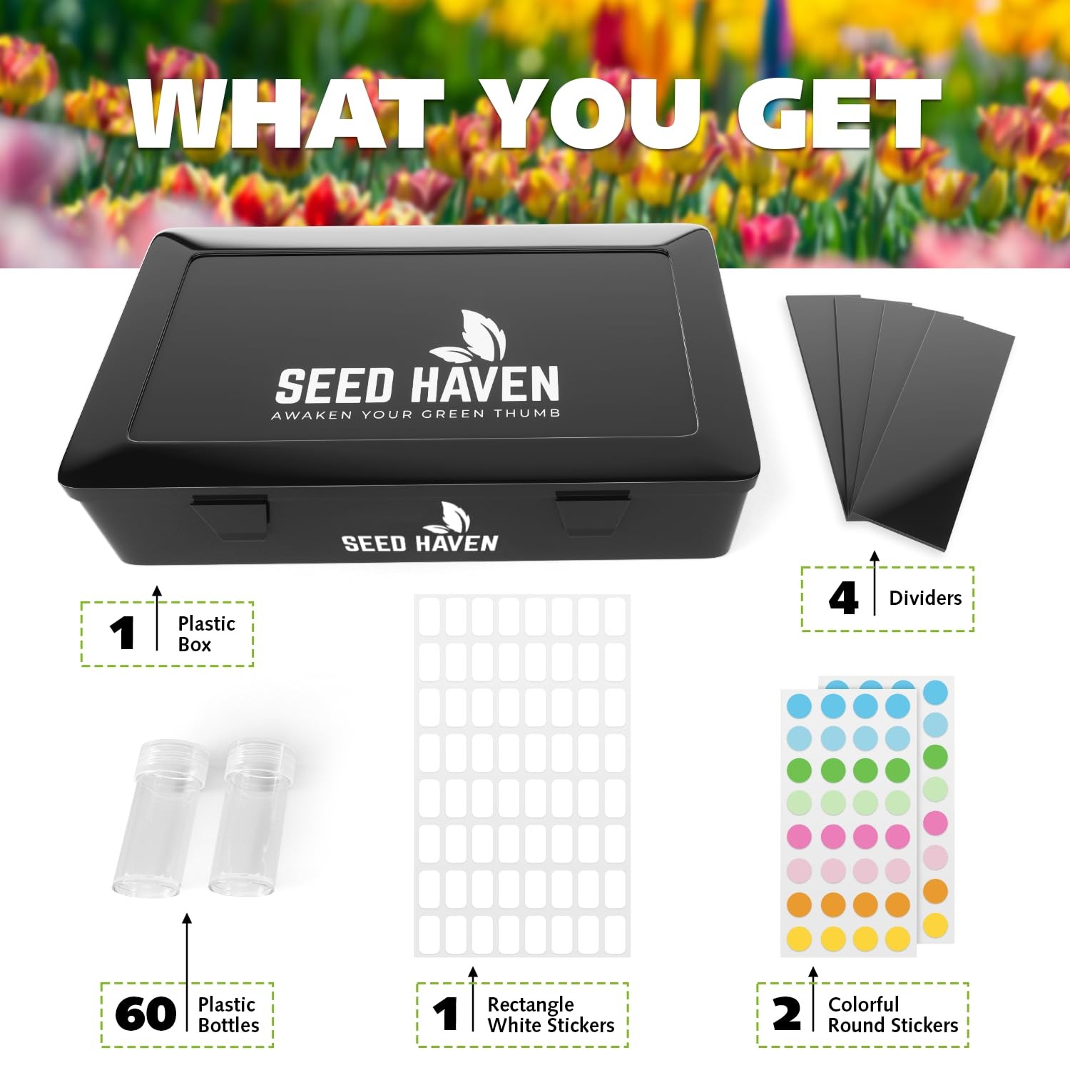 Seed Organizer Storage Box, Black Opaque Light 10.6x6.7, BLACK with LOGO