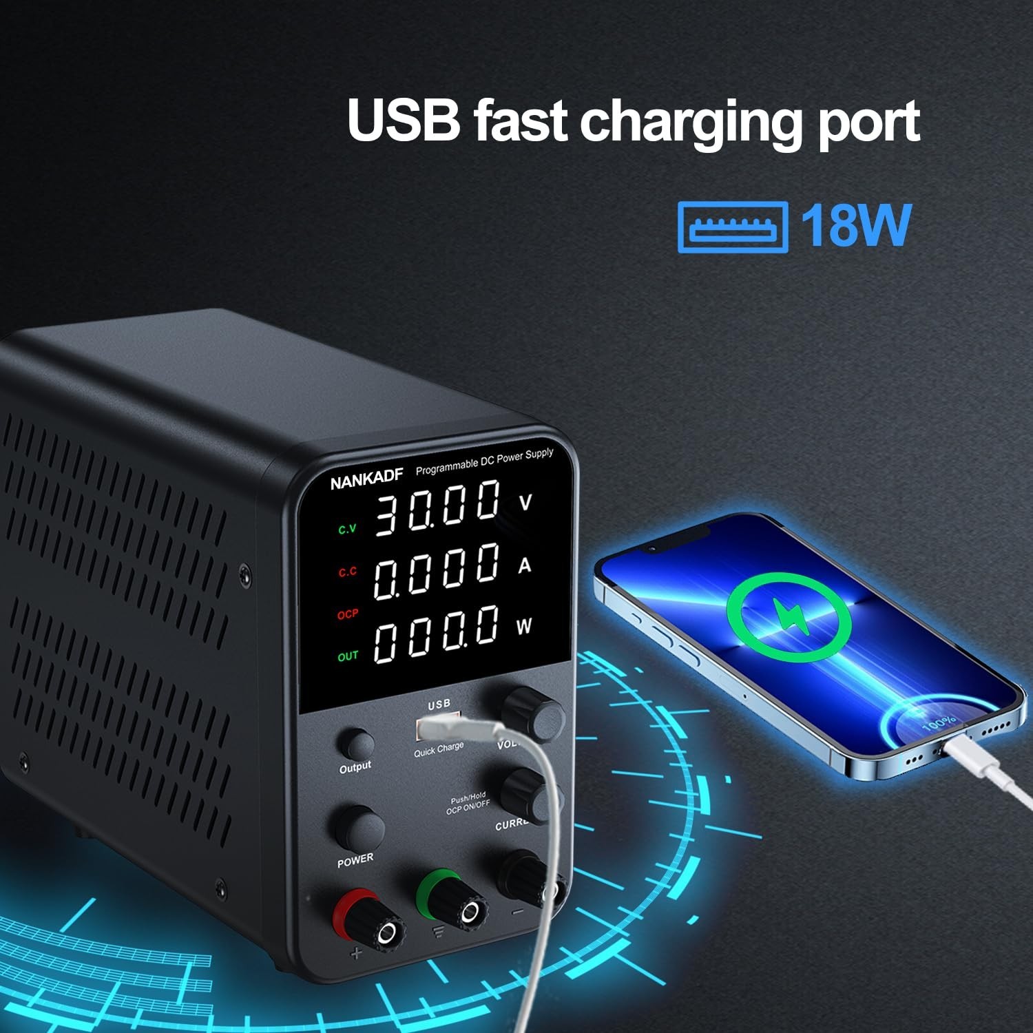 Compact 30V 10A Bench Power Supply with Encoder Knob & Overcurrent Protection