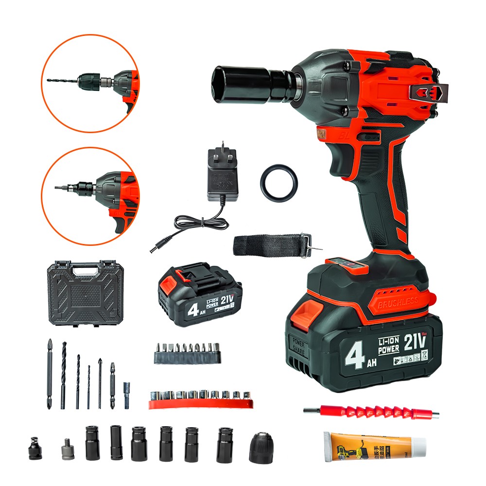 Electric Impact Wrench 1000Nm High Torque Impact Gun 1/2" Cordless Impact Wrench