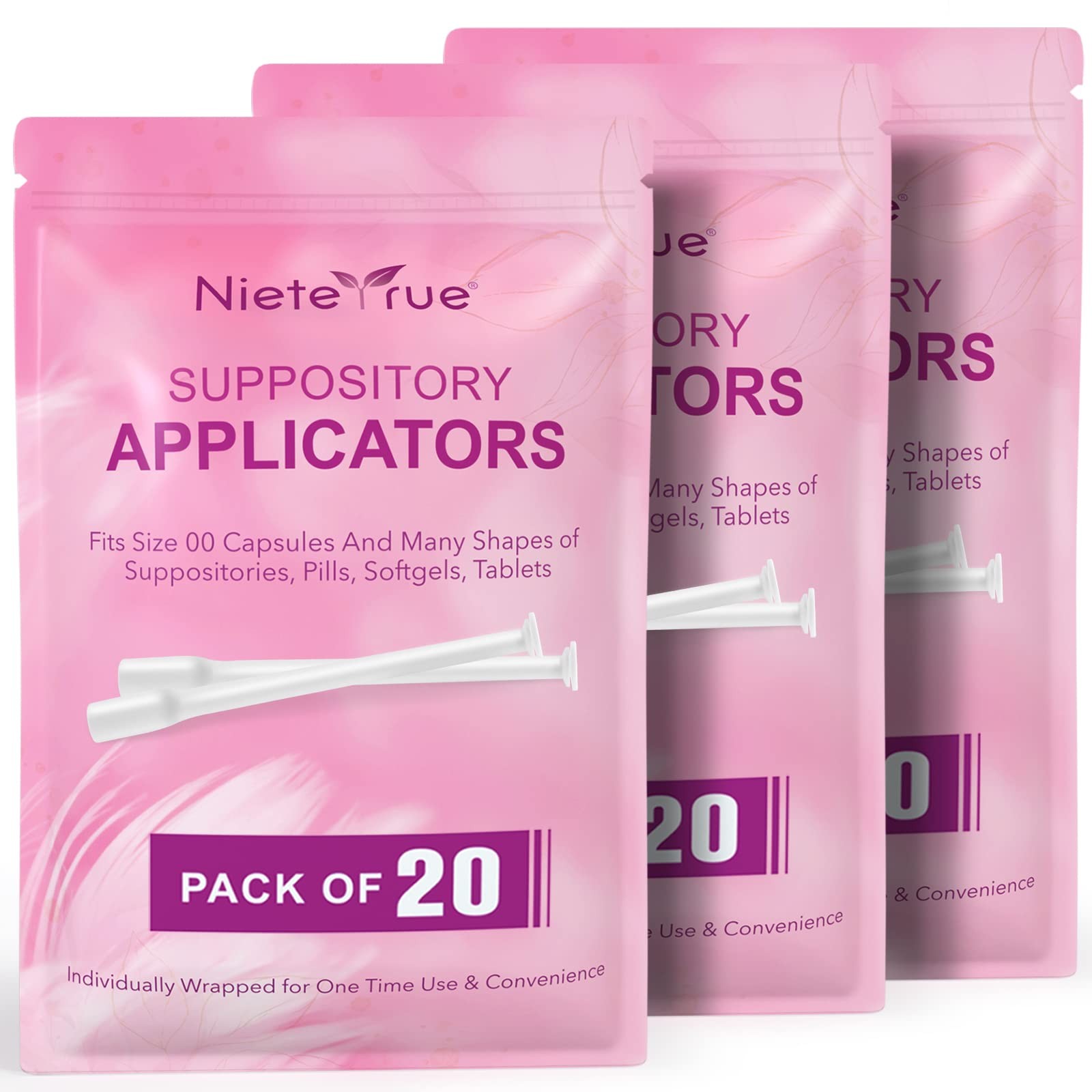 Disposable Suppository Applicators Individually Wrapped 60 Count, White