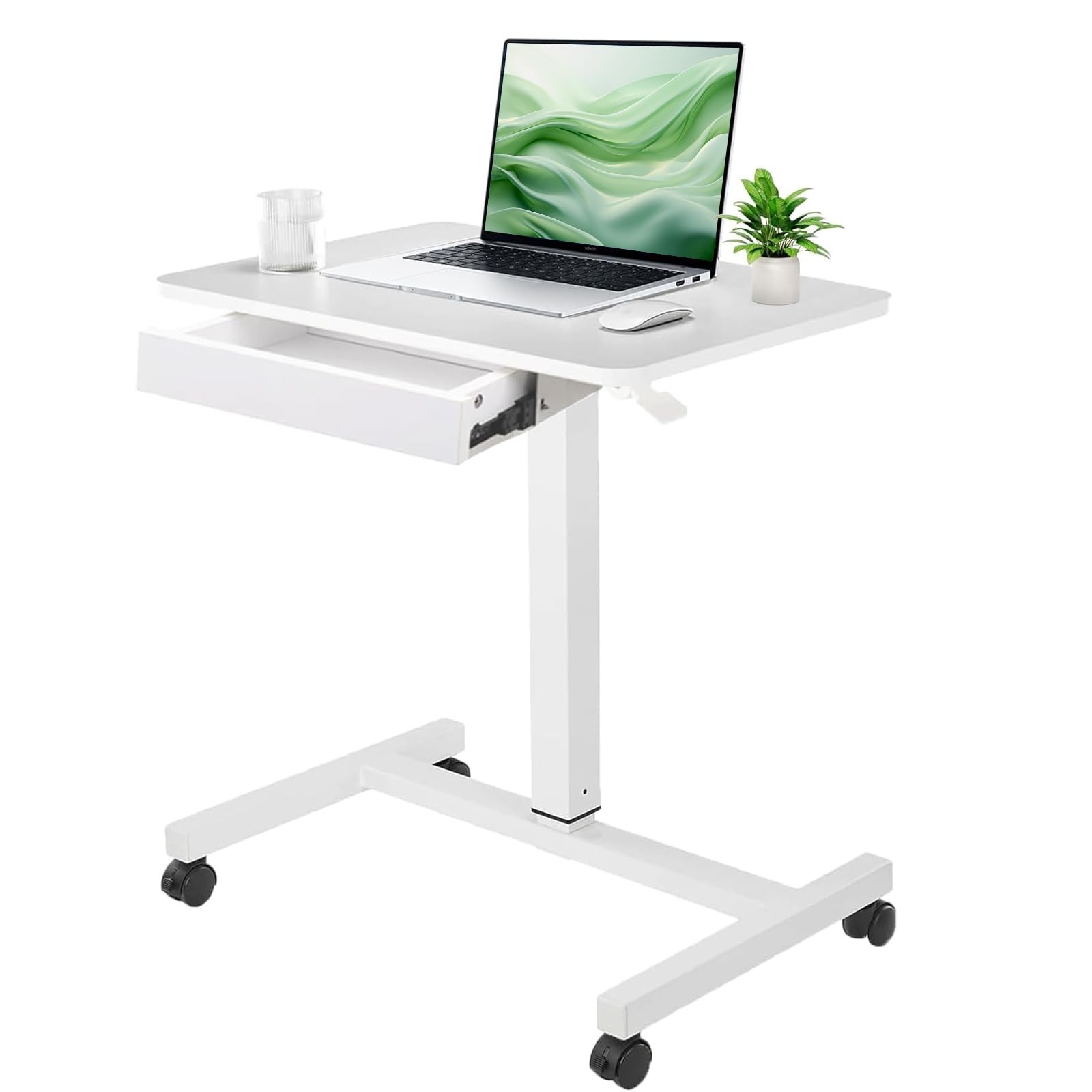 Mobile Laptop Standing Desk, Height Adjustable Teacher Podium with Lockable W...