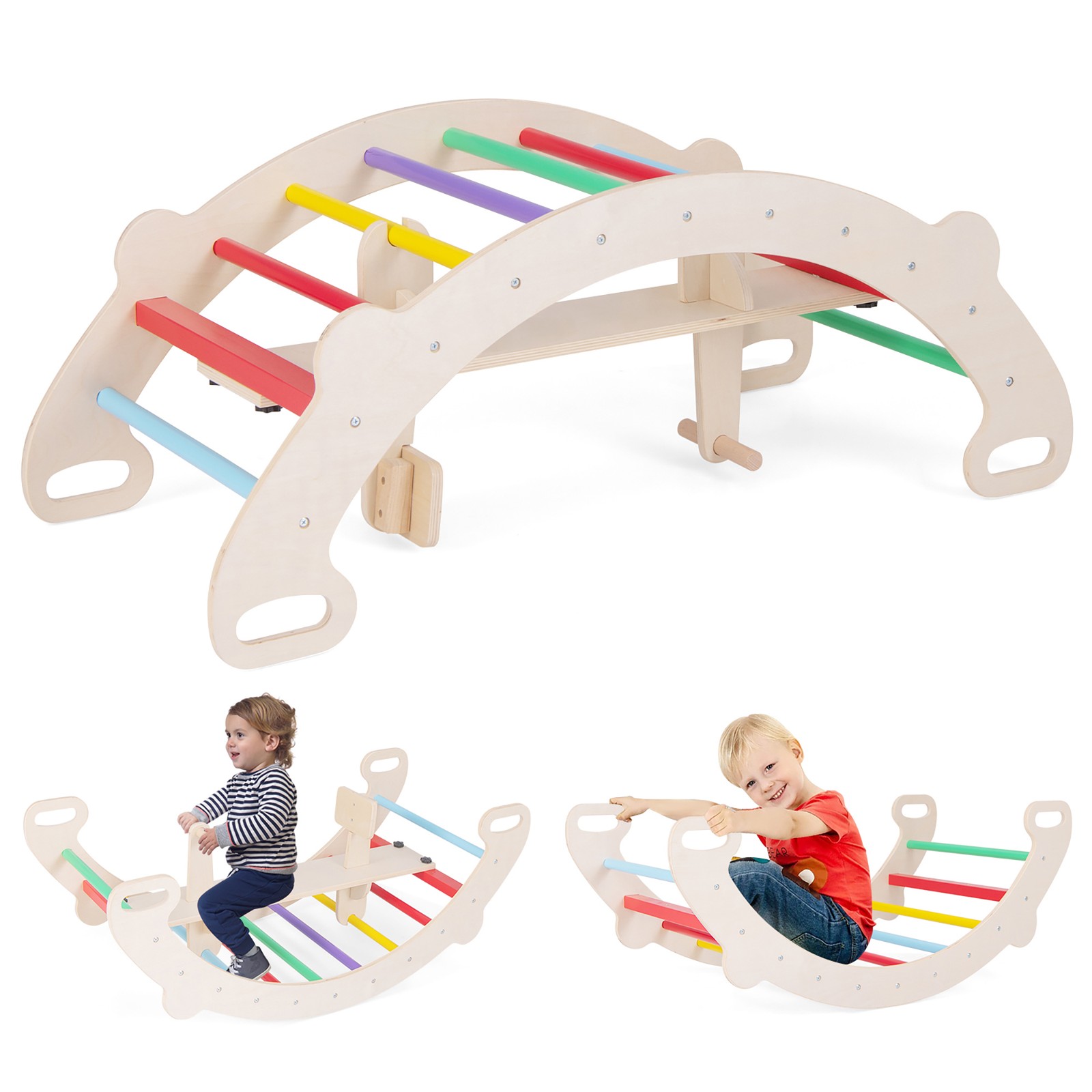 4-in-1 Rocking Horse Climber w/ Arch Climber Crawling Tunnel for Boys & Girls