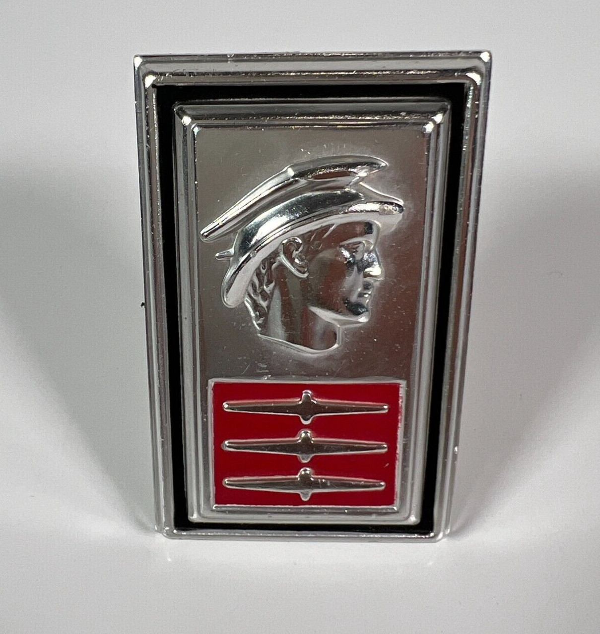 Vintage 1966 Mercury Man Silver/Red Ornament Nameplate Badge Emblem