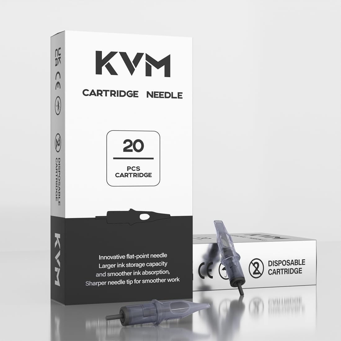 20 Pack KVM Professional Tattoo Needles - Deep Ink Grooves, Sharp Flat 1205RL