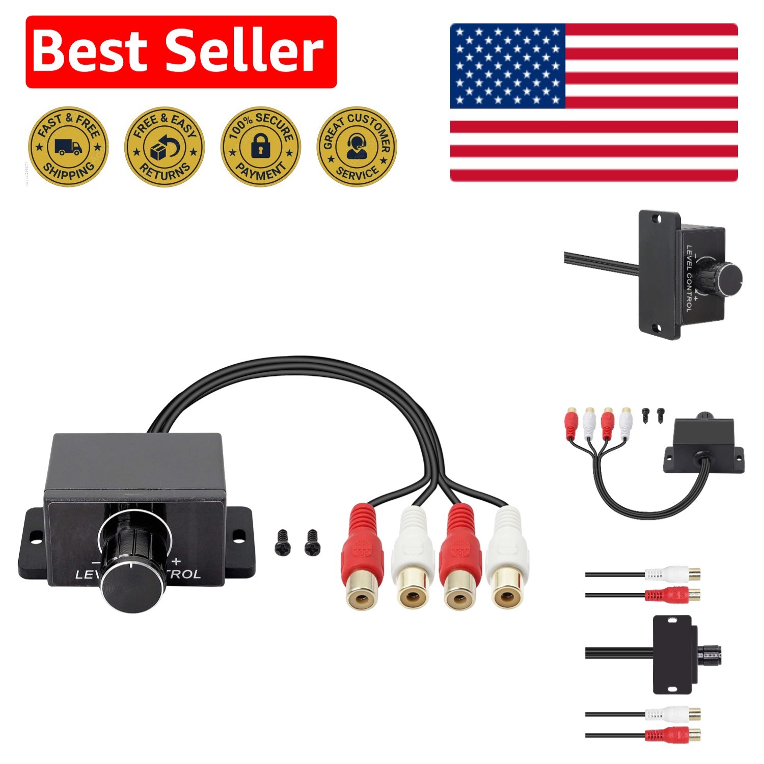 Universal RCA Level Controller - Car Audio Adjuster with Bass Boost Control Knob
