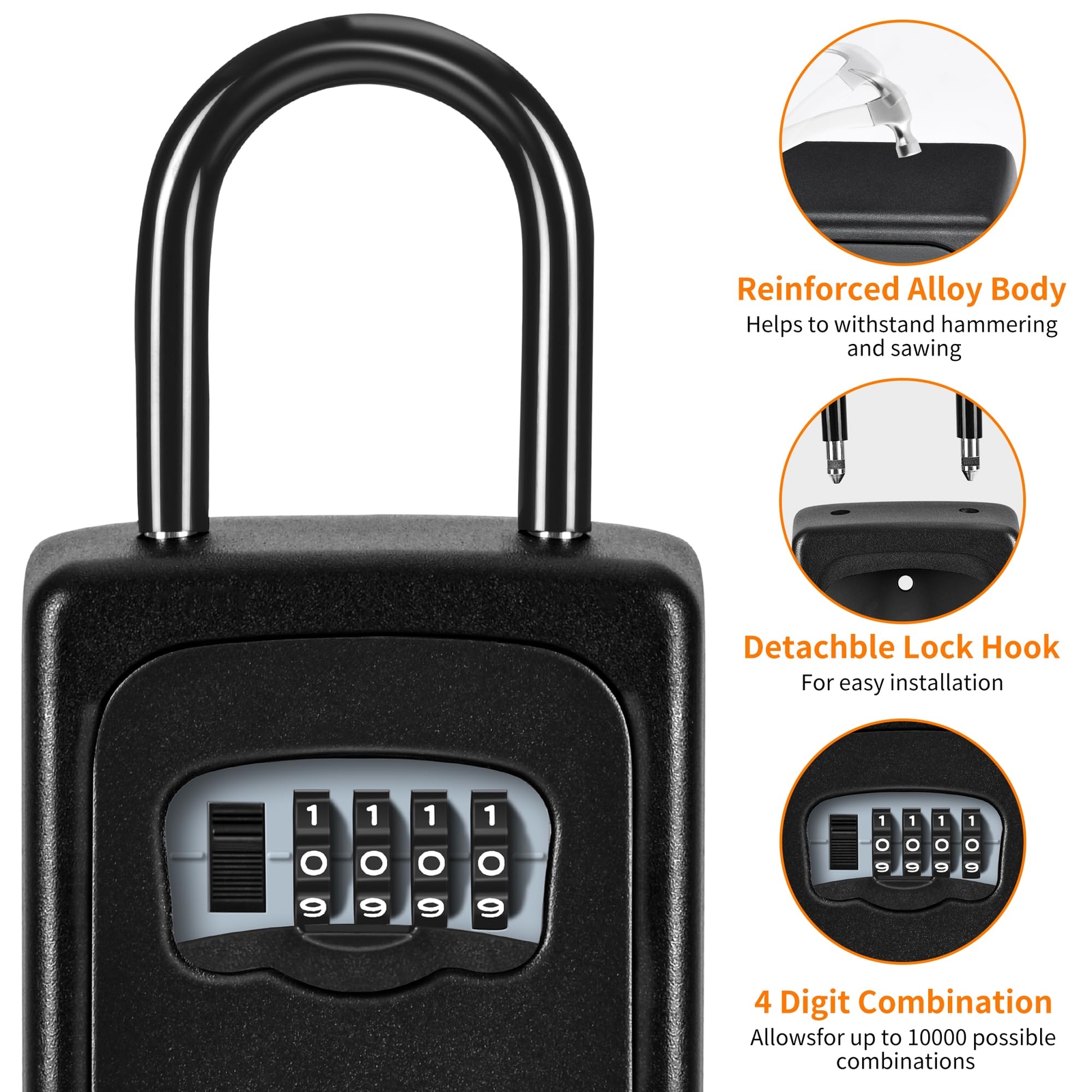 Portable Key Lock Box Wall Mounted 5-Key Capacity Resettable Code