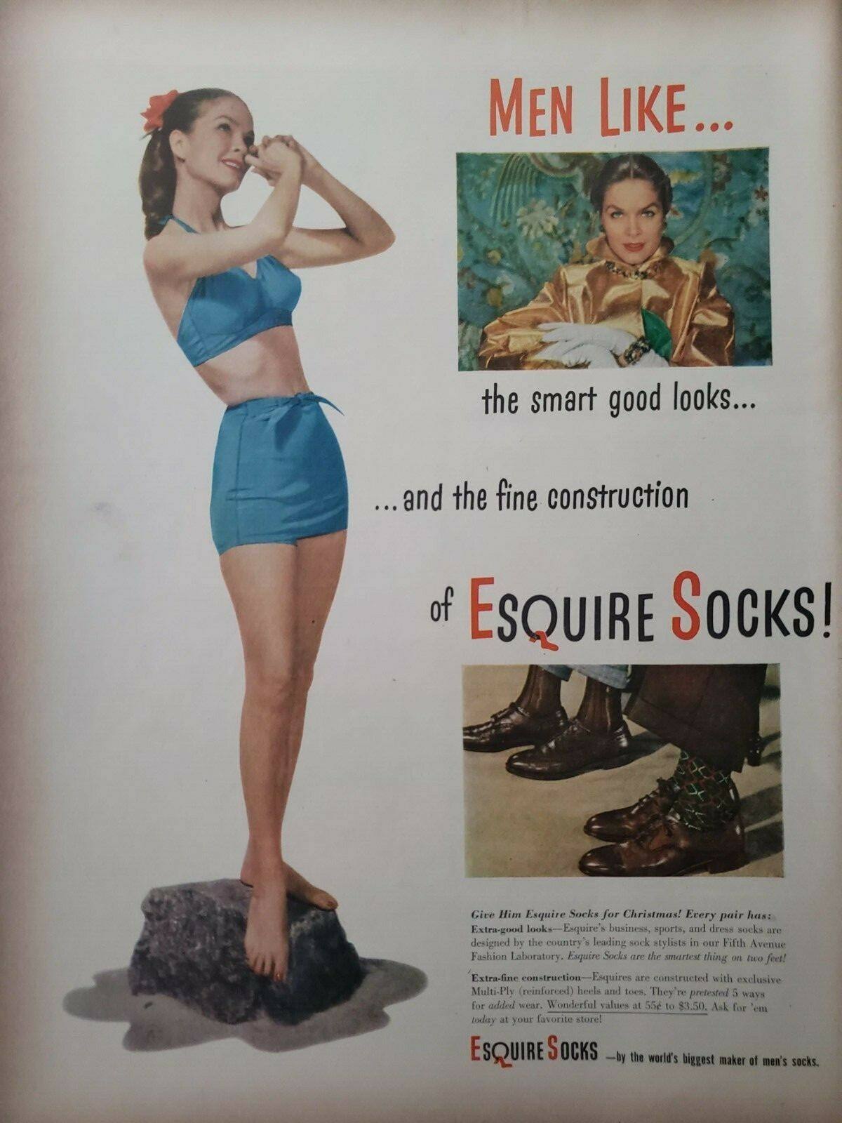 Vintage 1948 Esquire Socks Print Ad Ephemera Art Decor Men Like Smart