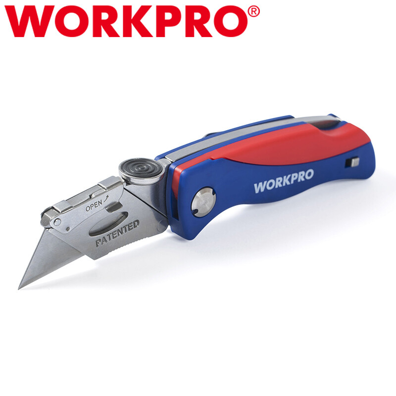 WORKPRO Folding Utility Knife Box Cutter Quick-Change Blade w/ 5PCS Extra Blades
