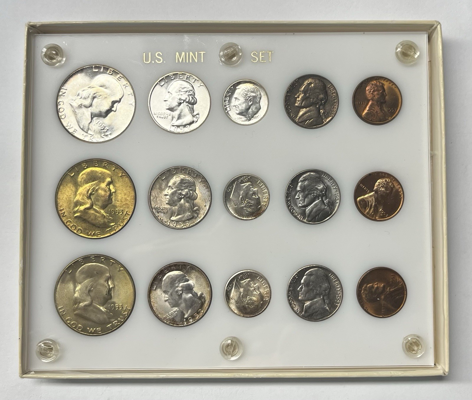 1953 U.S. Mint P,D,S Silver Coin Set in Capital Holder *NICE TONING*