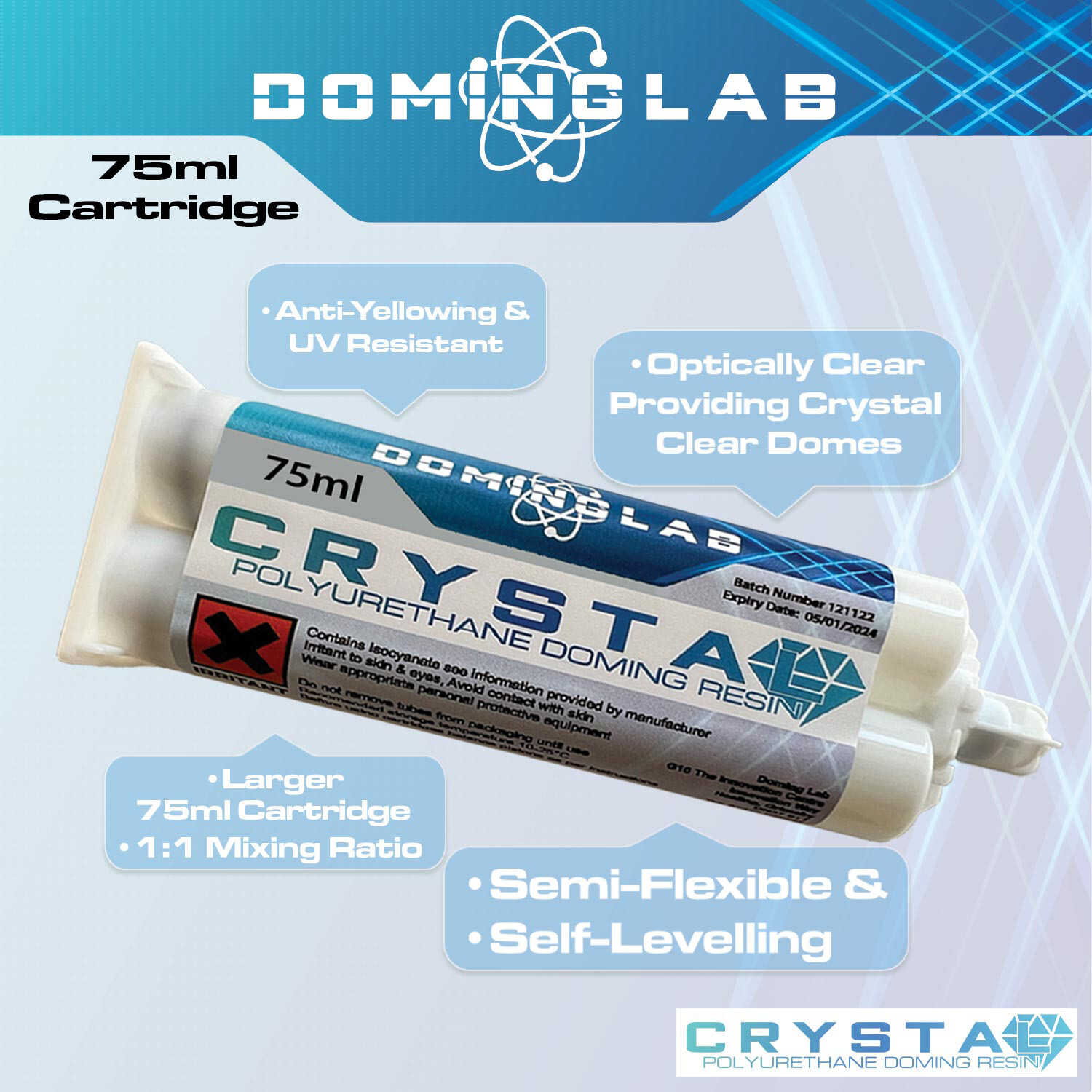 75ml Polyurethane Doming Resin Fluid 1:1 Cartridges 3D Stickers Including Mixer