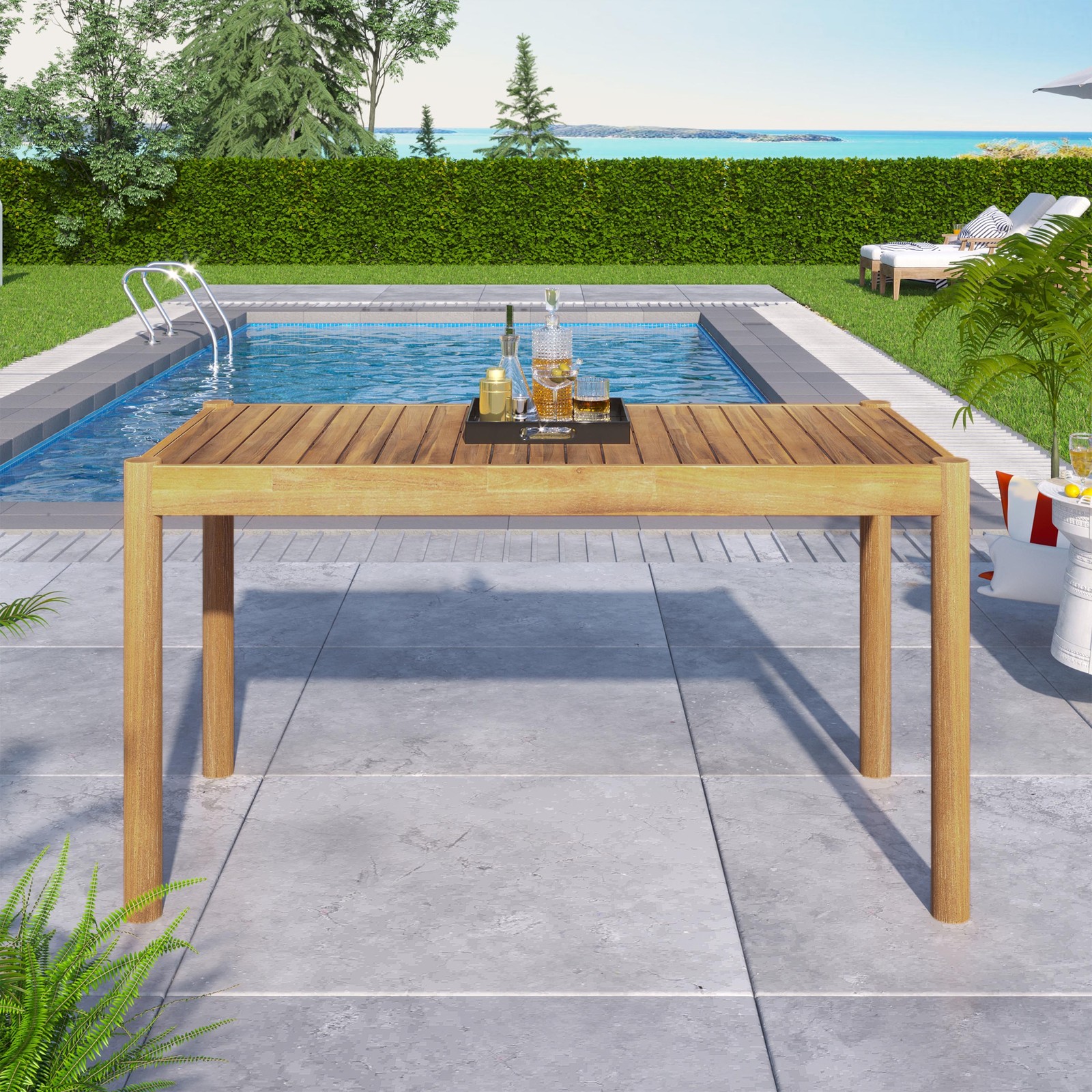 54.75x27.75" Rectangular Patio Dining Table Acacia Wood Outdoor Table Backyard