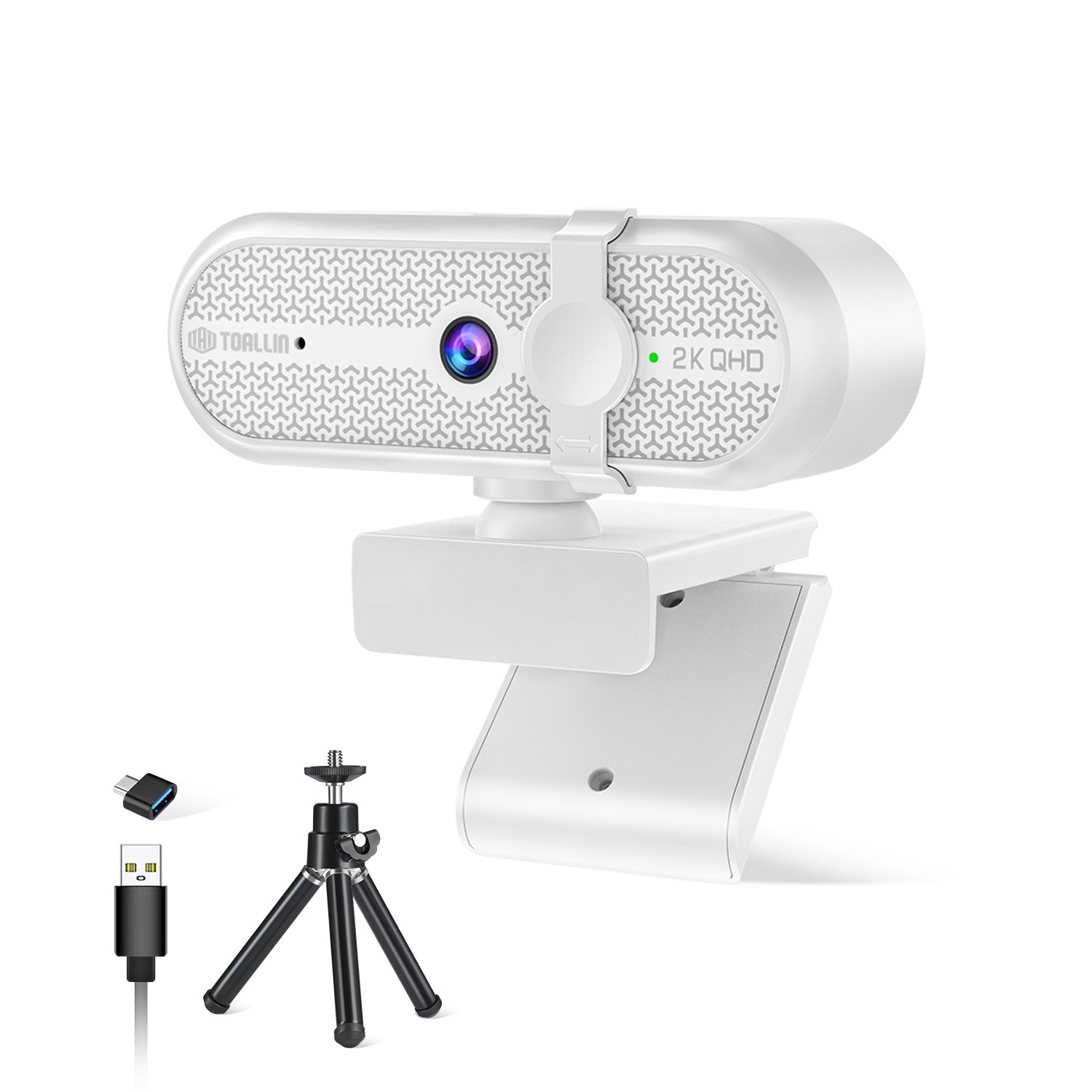 TOALLIN 2K QHD Webcam with Privacy Cover 5MP Wide Compatibility 90° FOV w/Tripod
