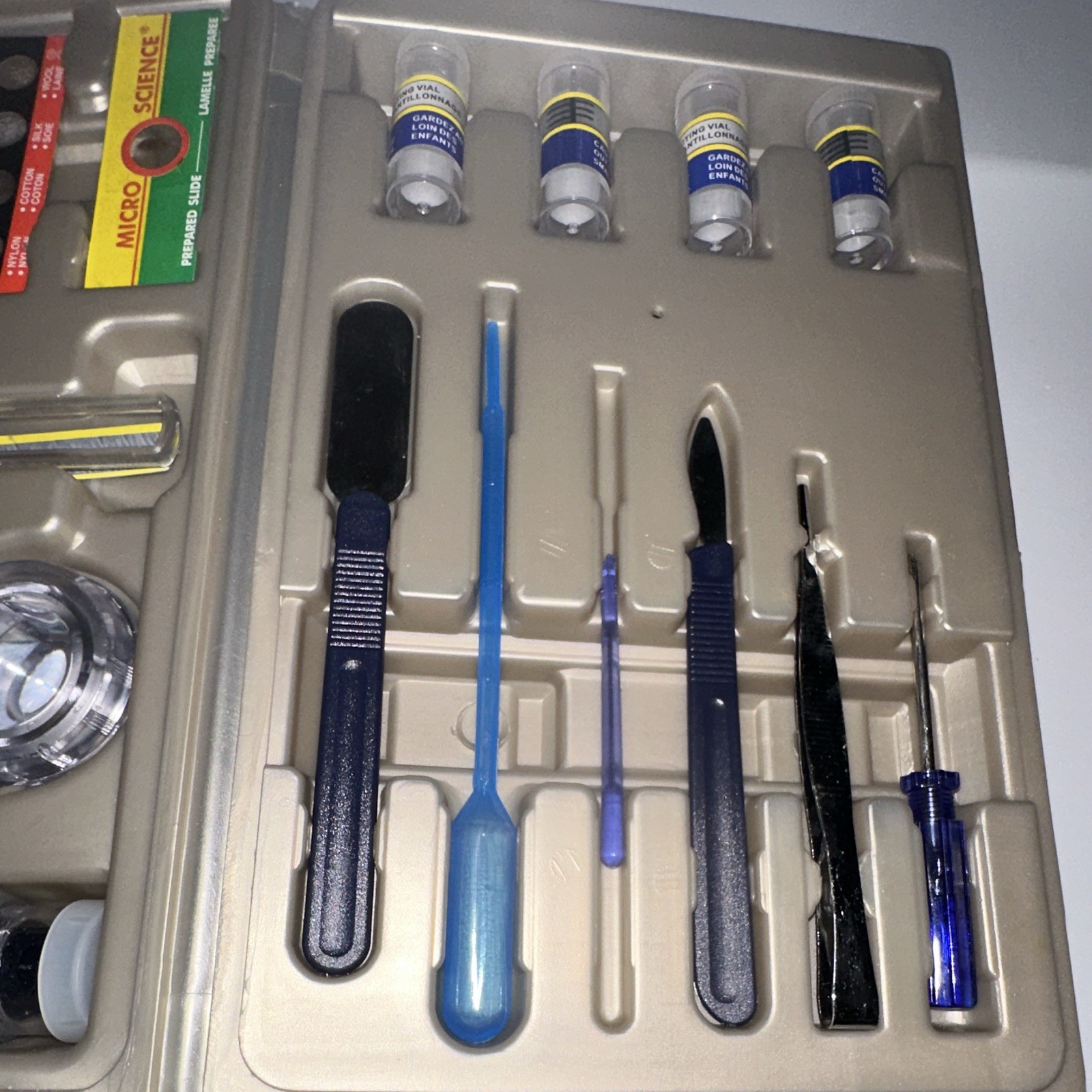 Micro-Science Complete Microscope metal Set Kit w/ Case, Slides & Accessories