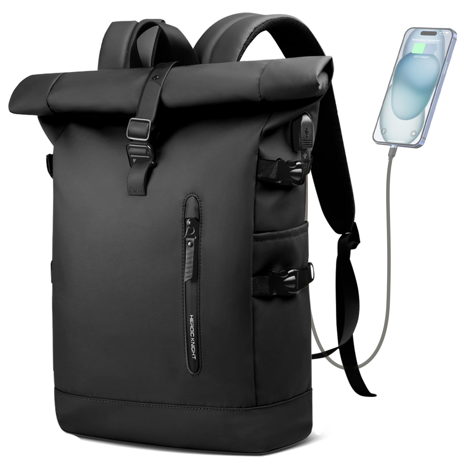 Rolltop Backpack, 15.6 Inch Waterproof Laptop Backpack with USB Charging Port...