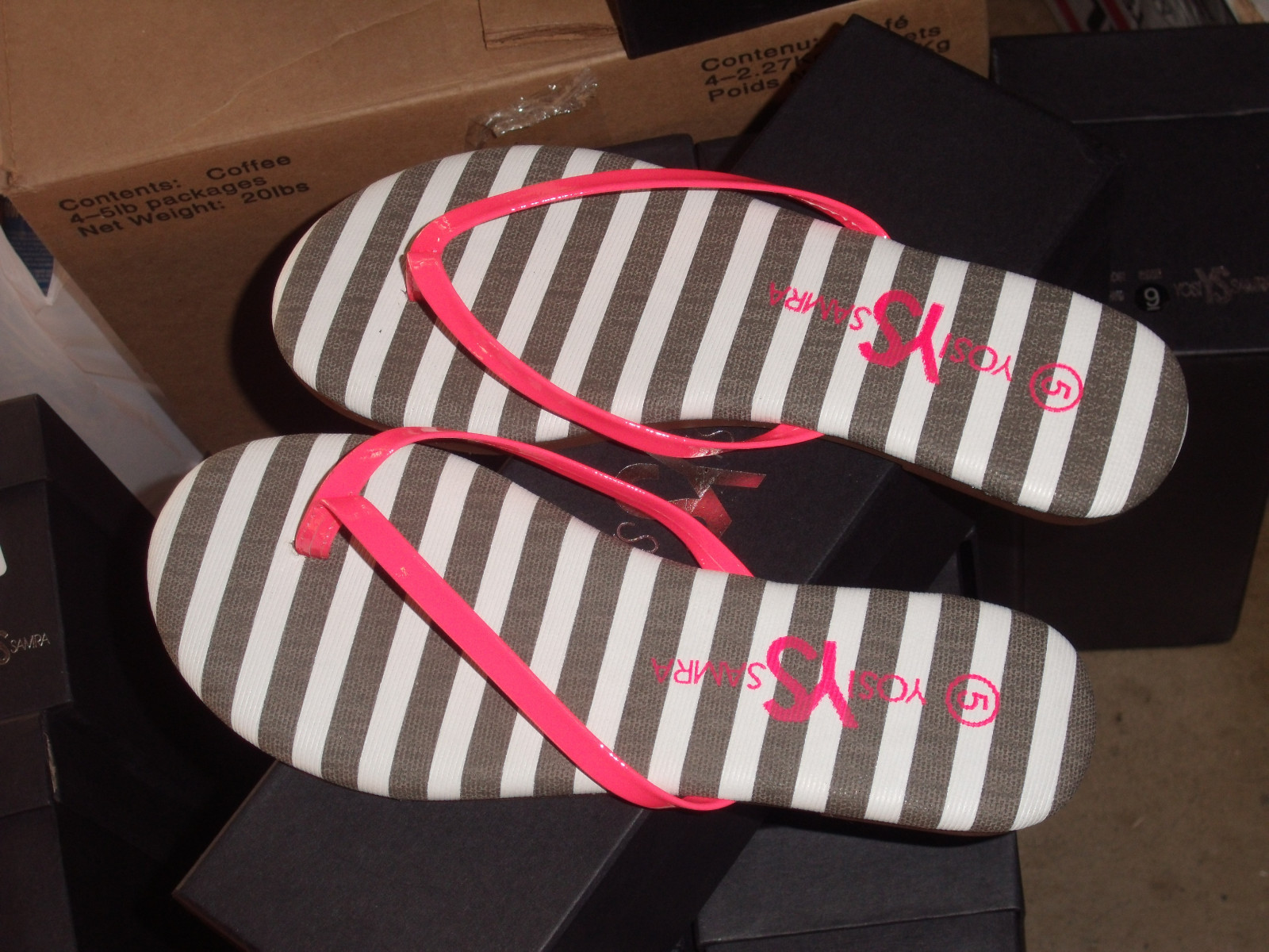 YOSI SAMRA Strip/Hot Pink Leopard  FLIP FLOPS SANDALS Size 5  $70 NIB