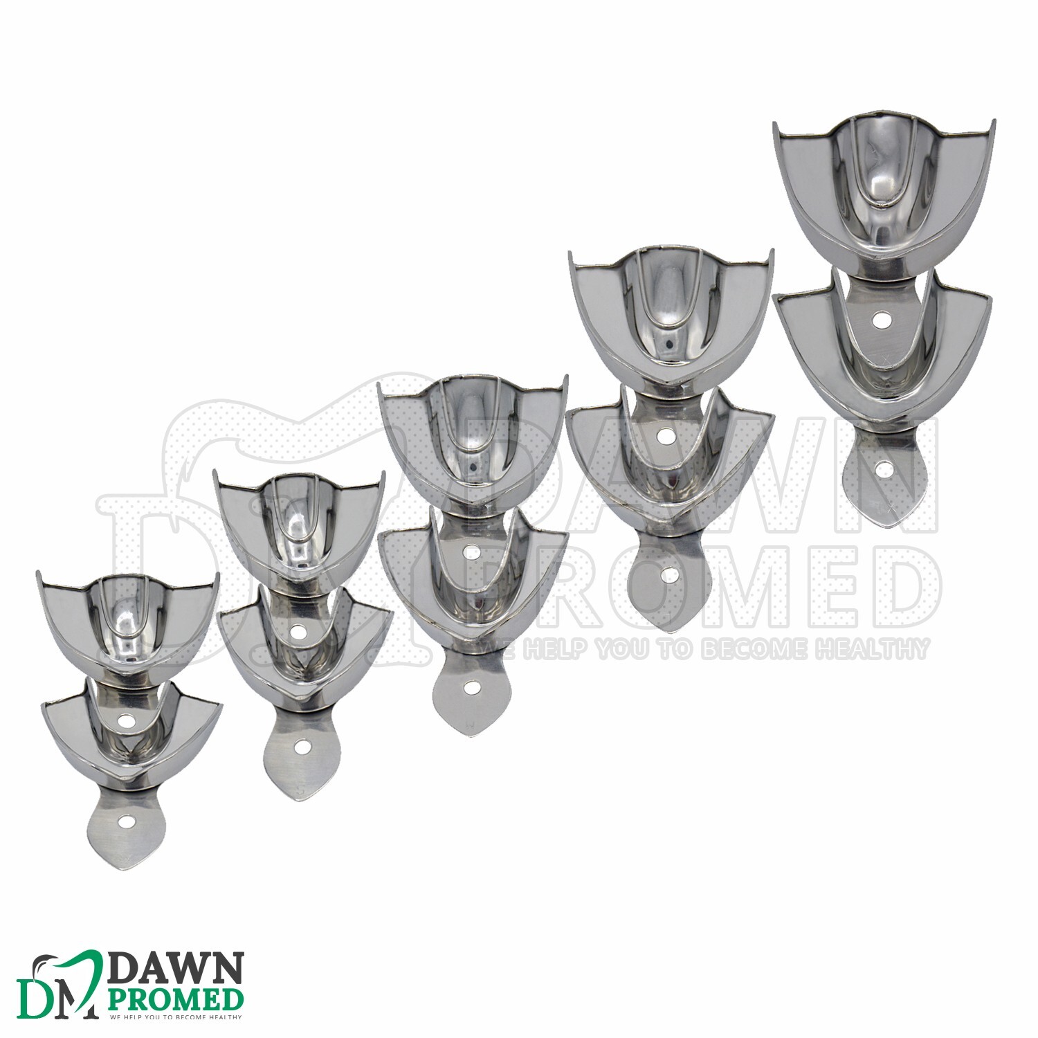 10 Pcs Solid Metal Dental Impression Trays set Upper & Lower Denture Instruments