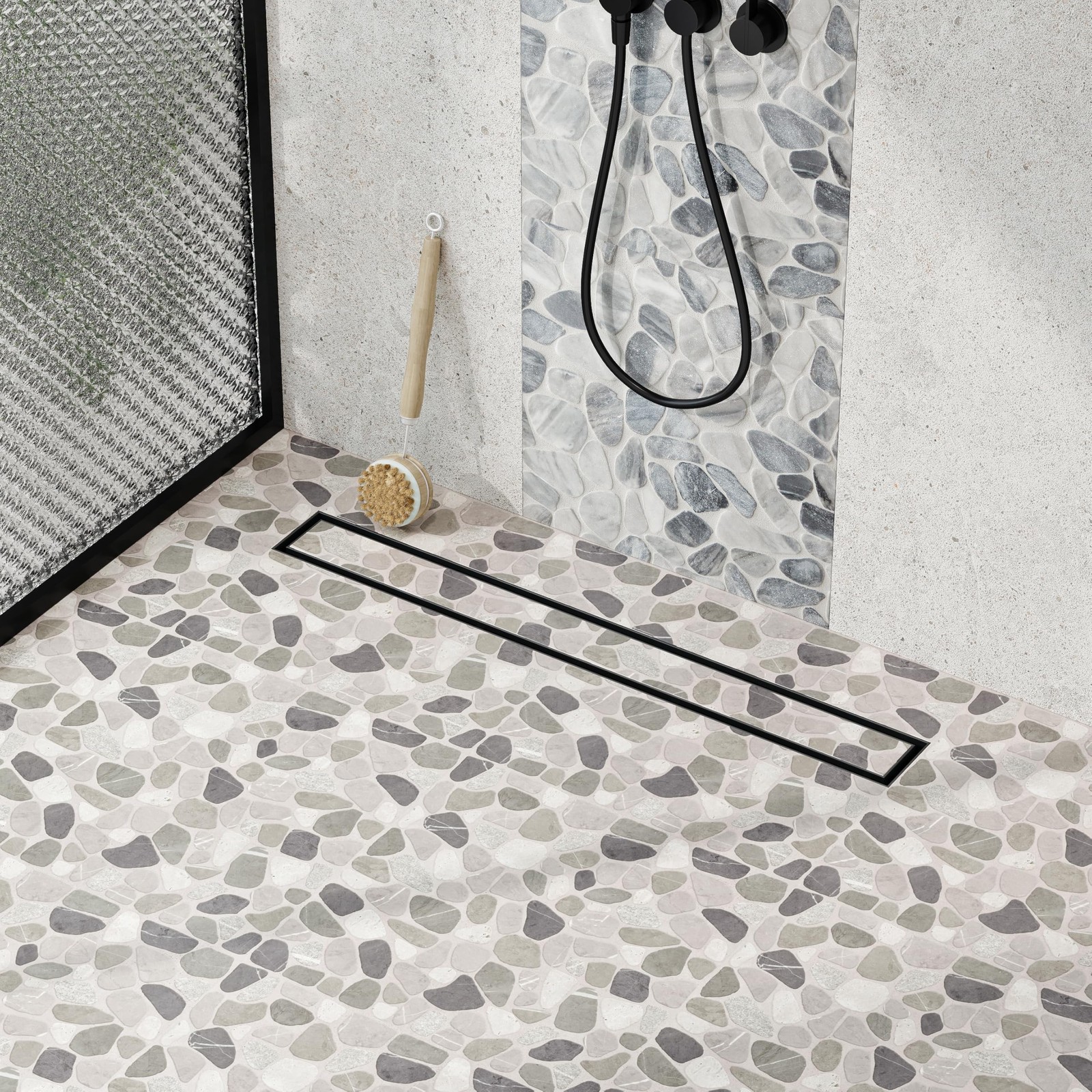 Linear Shower Drain 24 Inch Matte Black 304 Stainless Steel Neodrain