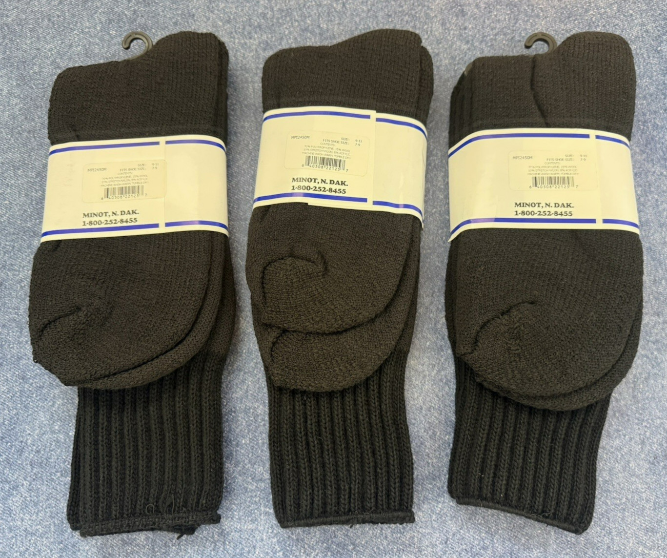 3 Pairs~Dakota Outerwear-Black Thermal Insulated Socks~Size 9-11~Made In USA~New