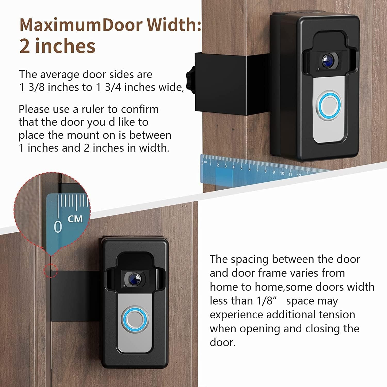 Elegant No-Drill Doorbell Mount: Adjustable 35-45° for Secure Video Coverage