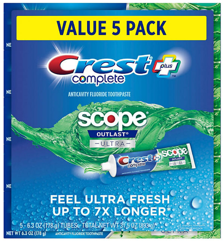 Crest Complete + Scope Outlast Ultra Toothpaste (6.3 oz., 5 pk.) - free shipping