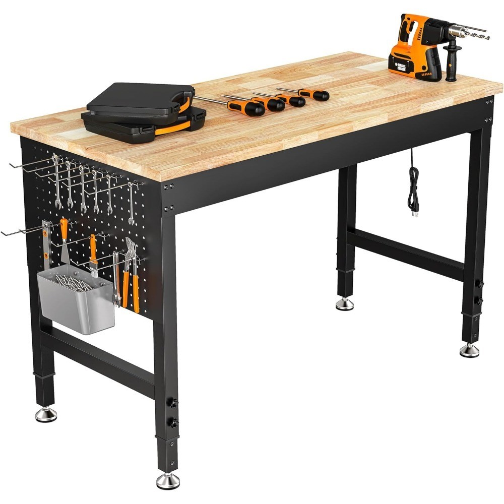 Heavy Duty Adjustable Workbench 2000 LBS Load Capacity Rubber Wood Work Table