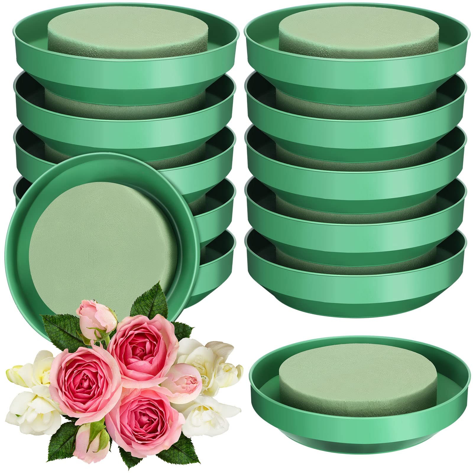 12 PCS 6.5 Inch Large Round Floral Flower Foam With Bowl DIY Arrangement Kit