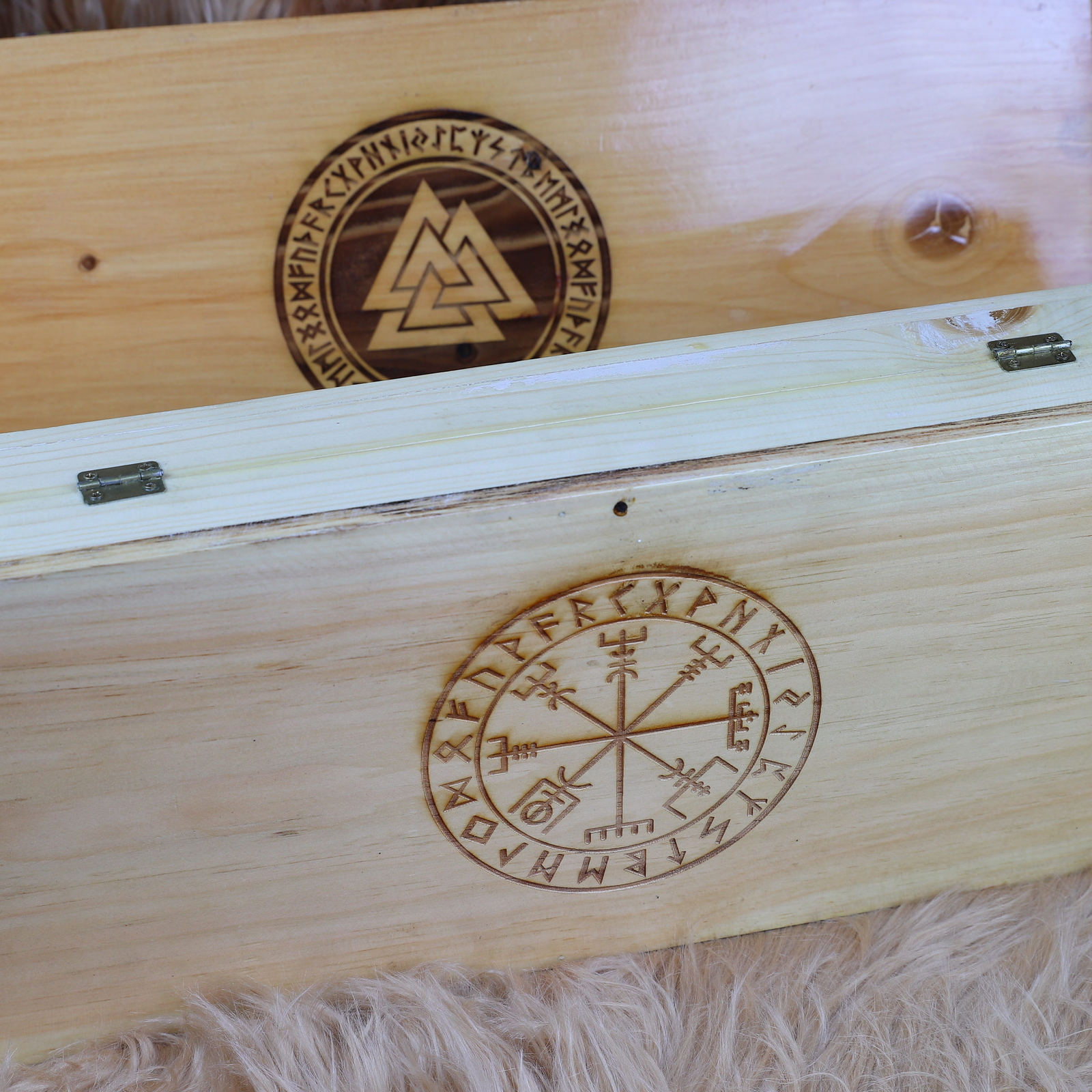 Heart of Iron Viking Trinket Box – Norse Runic Wooden Axe & Knife Storage Case