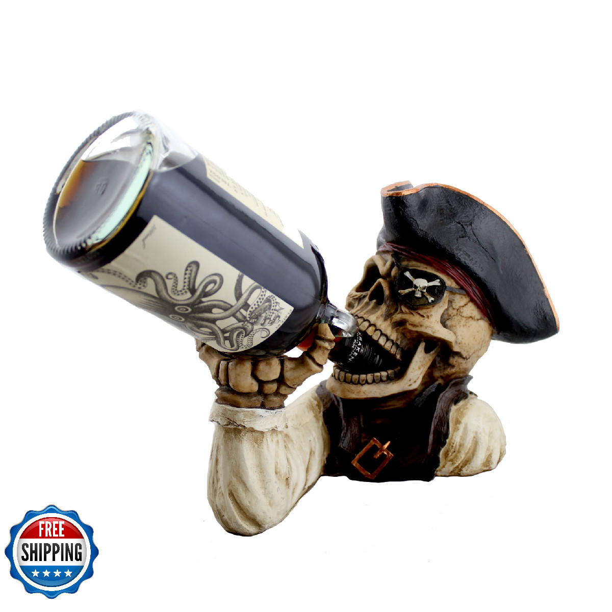 Booty of the Vine Skeleton Pirate Wine Bottle Holder Kitchen Décor 12"
