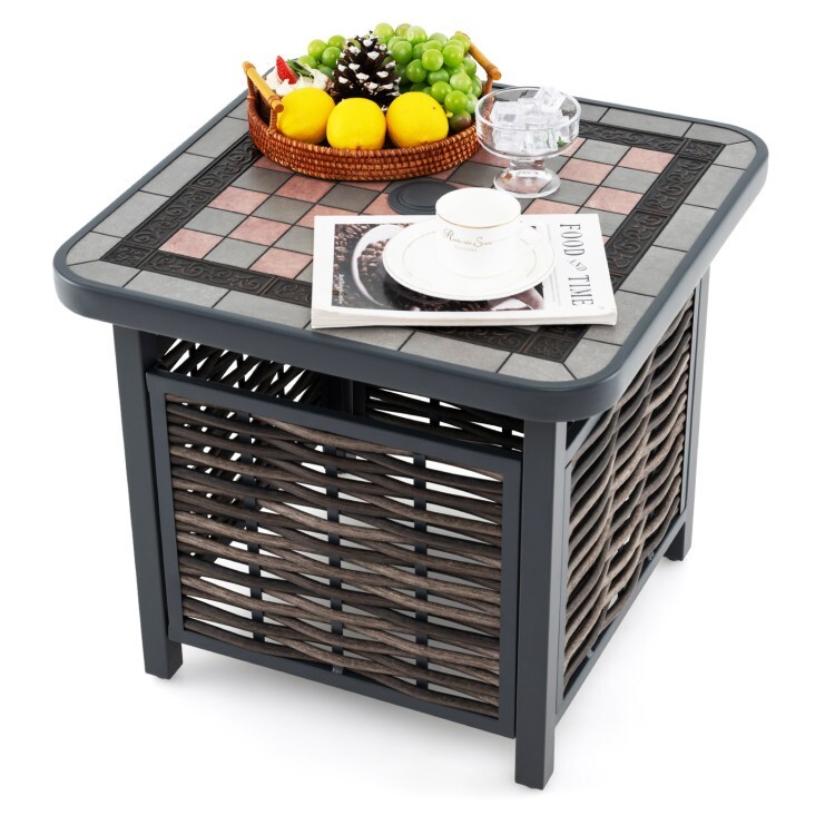 21.5"Patio Outdoor Side Table Rattan Square End Table Heavy Duty w/Umbrella Hole
