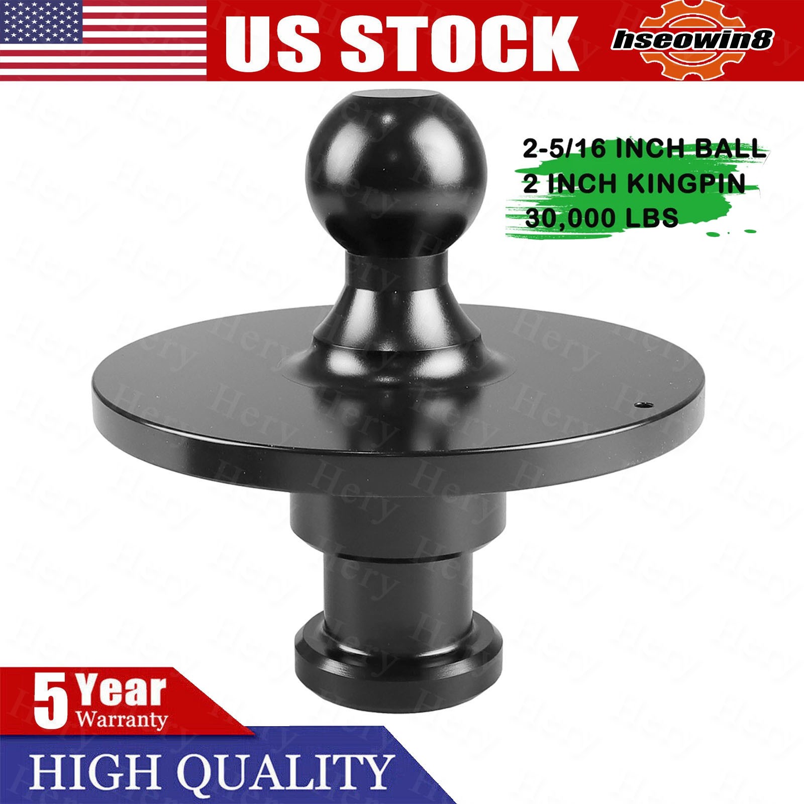 Kingpin to Gooseneck Ball Adapter for semi-trailer & trucks w/ fifth wheel plate