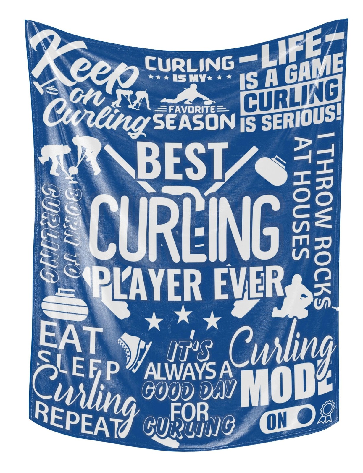 Curling Gifts Flannel Blanket Throw, 50 x 65 inch, Blue, Gift, Curling Players