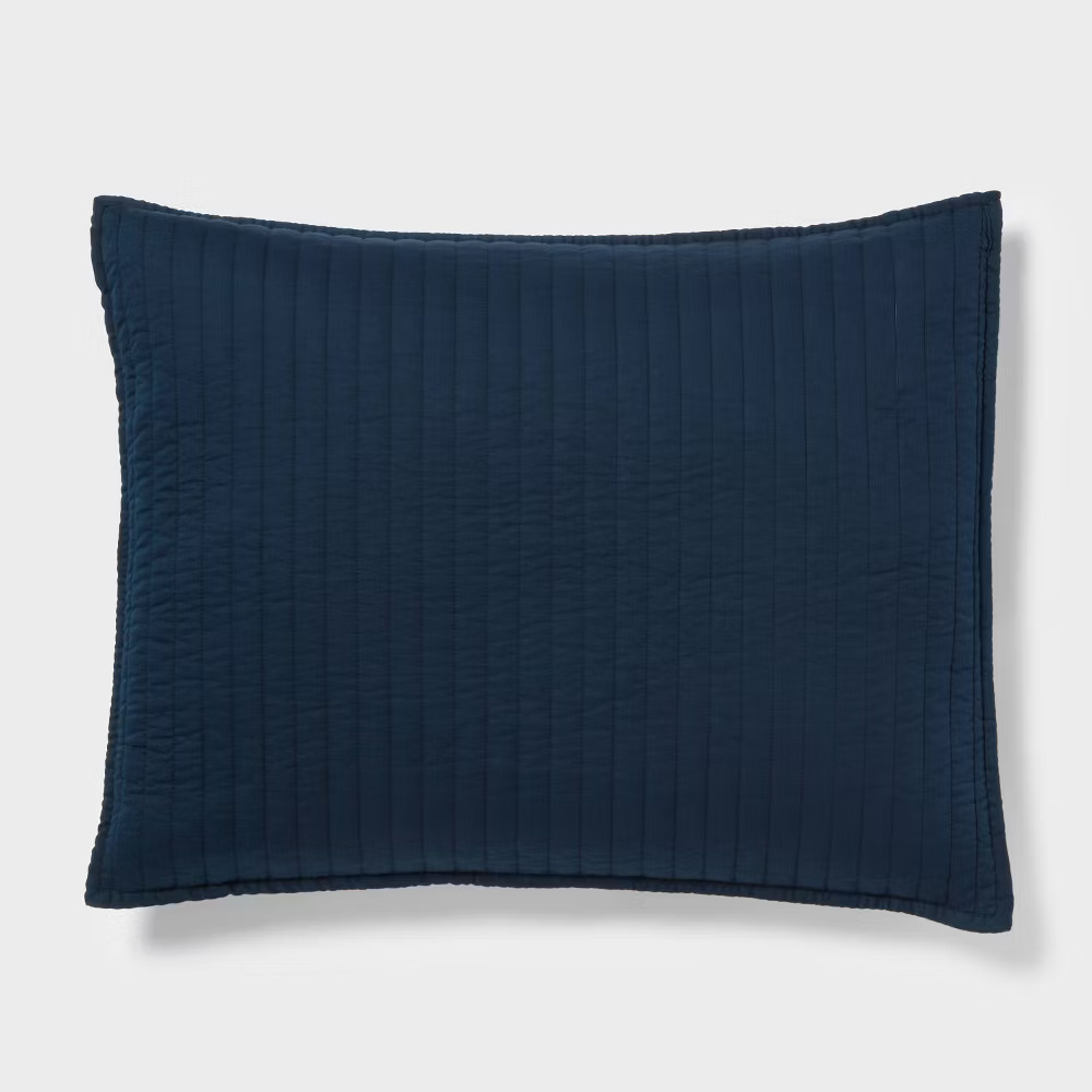 King Washed Cotton Sateen Quilt Sham Dark Navy - Threshold: 250 Thread