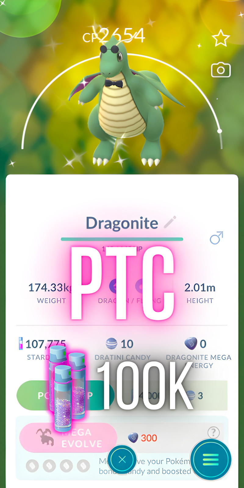 Shiny Dragonite Fashionable | mini PTC 100K Stardust | Go ✨