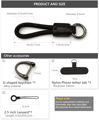 Handmade Cowhide Leather Short Keychain,Car Key Chain Black