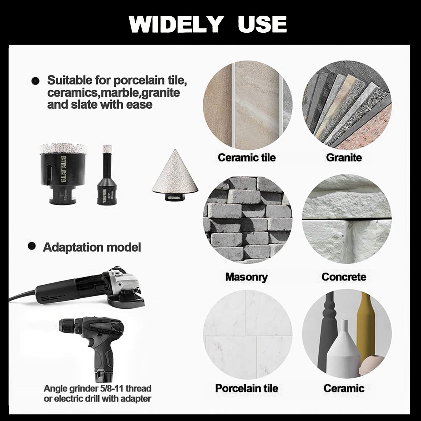 Diamond Core Drill Bits Set Tile Hole Saw Kit Ceramic Porcelain Marble Masonry