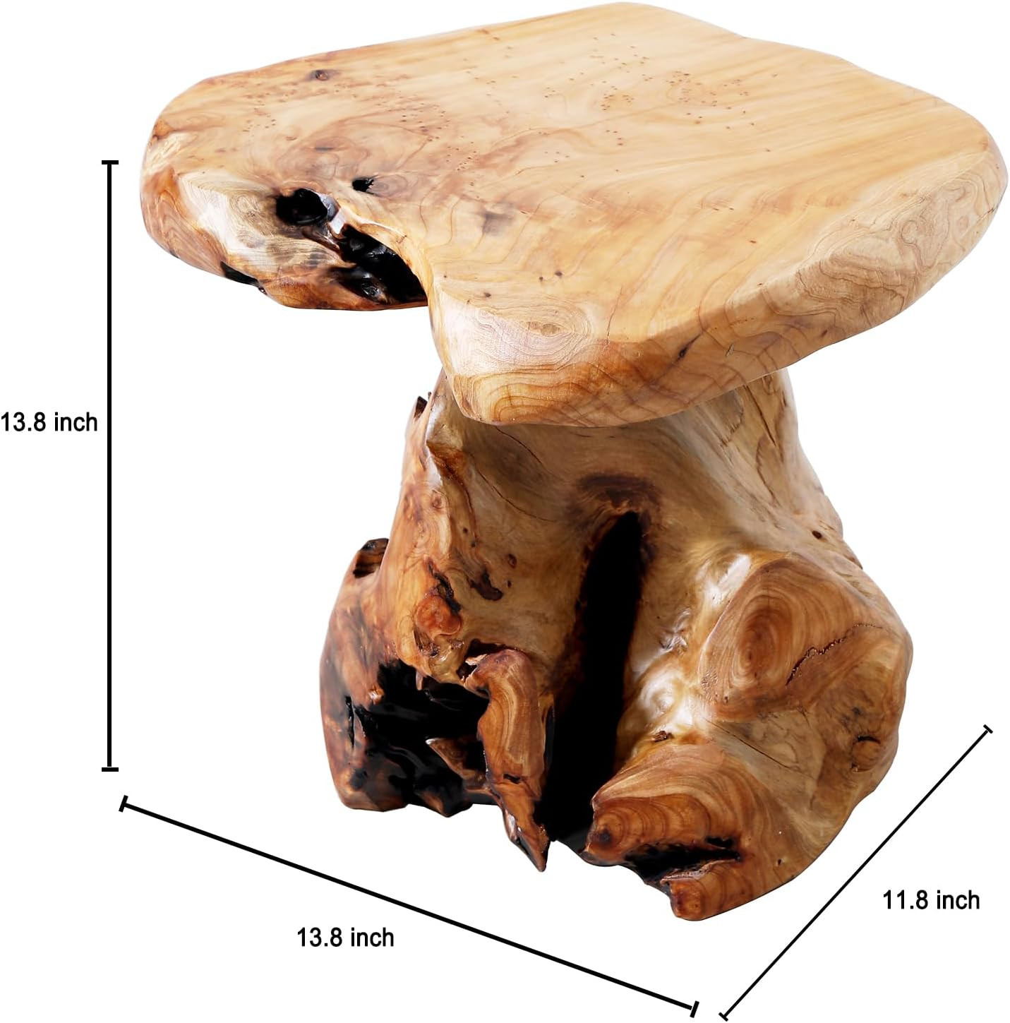 13.8" Live Edge Cedar Tree Stump Stool Handcrafted Solid Natural Wood Side Table