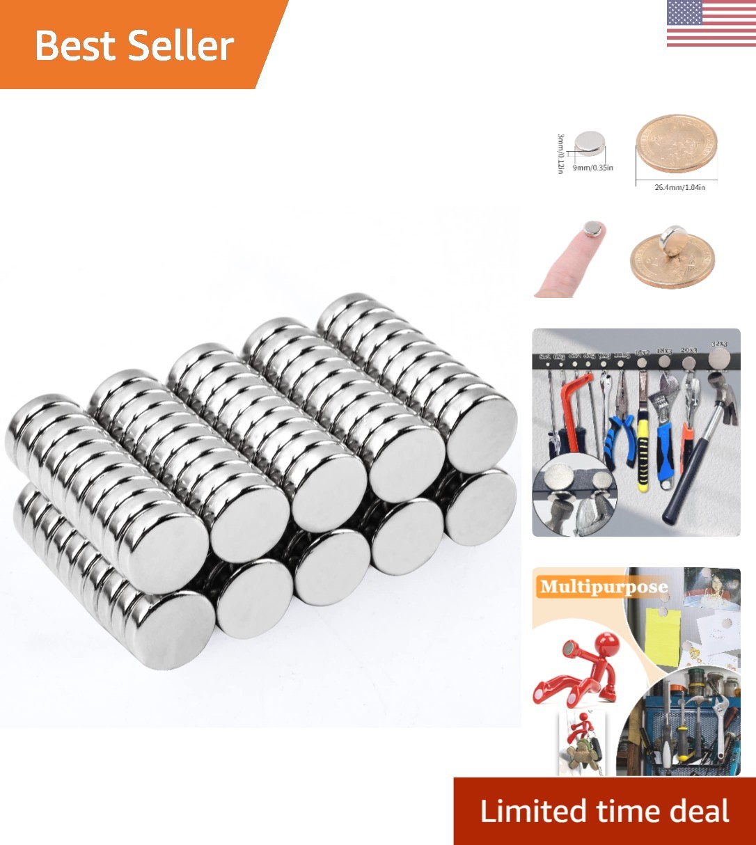 100 Pcs 9mm x 3mm Neodymium Disc Magnets - High Strength for Crafting & More