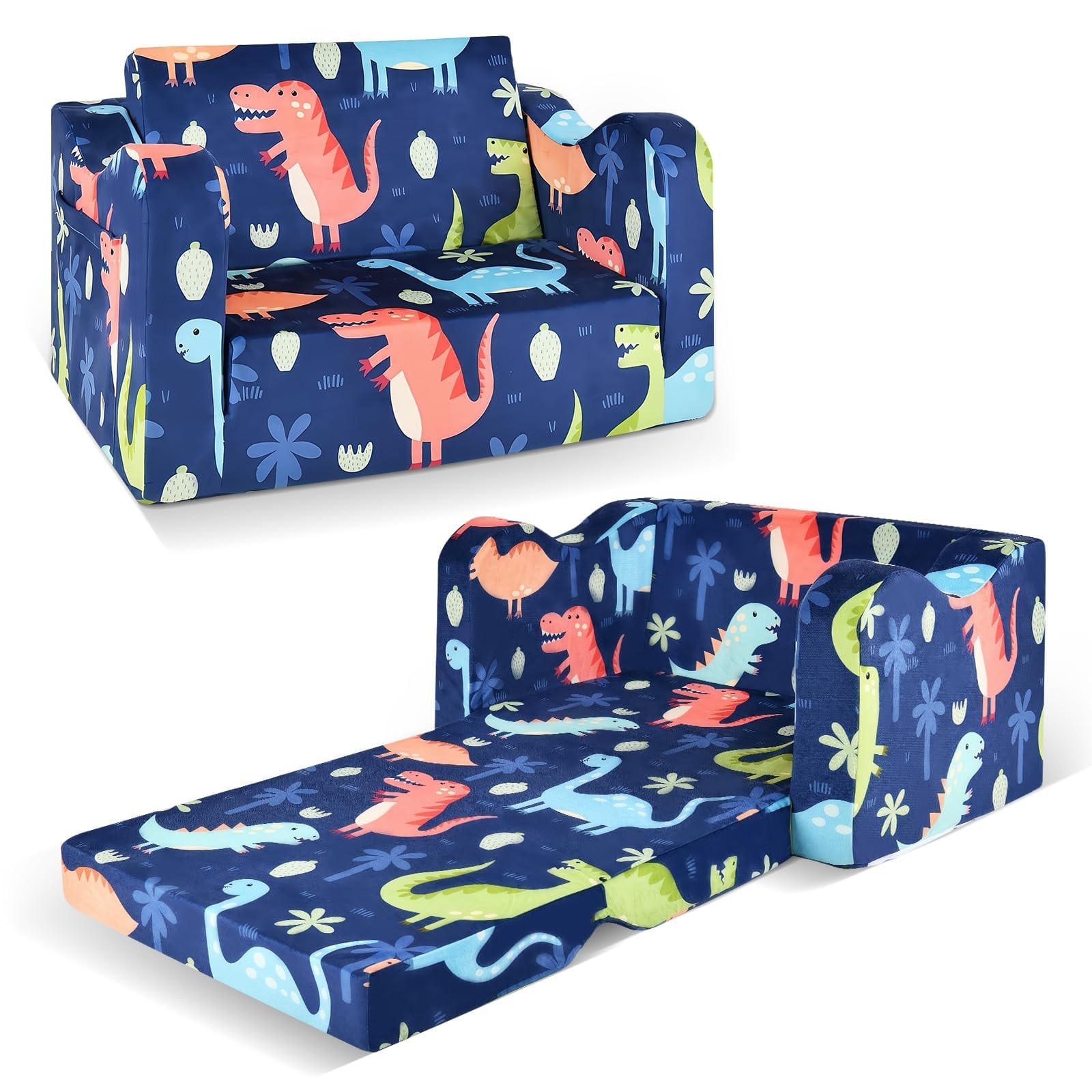 Kids Couch Sofa Toddler Sofa Dinosaur 2-in-1 Foldable Toddler Couch Bed Flip ...