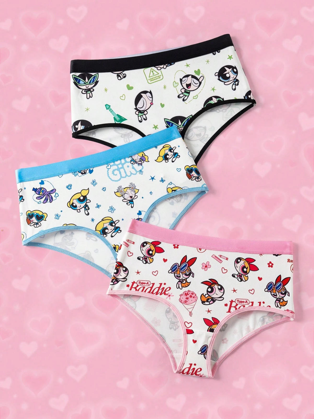 Powerpuff Girls Licensed Kawaii Logo Cute Cartoon Brief Panties - Pack of 3
