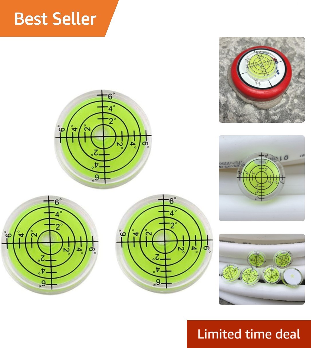 3Pcs Circular Bubble Level Bullseye Degree Marked Surface Round Spirit Levels...