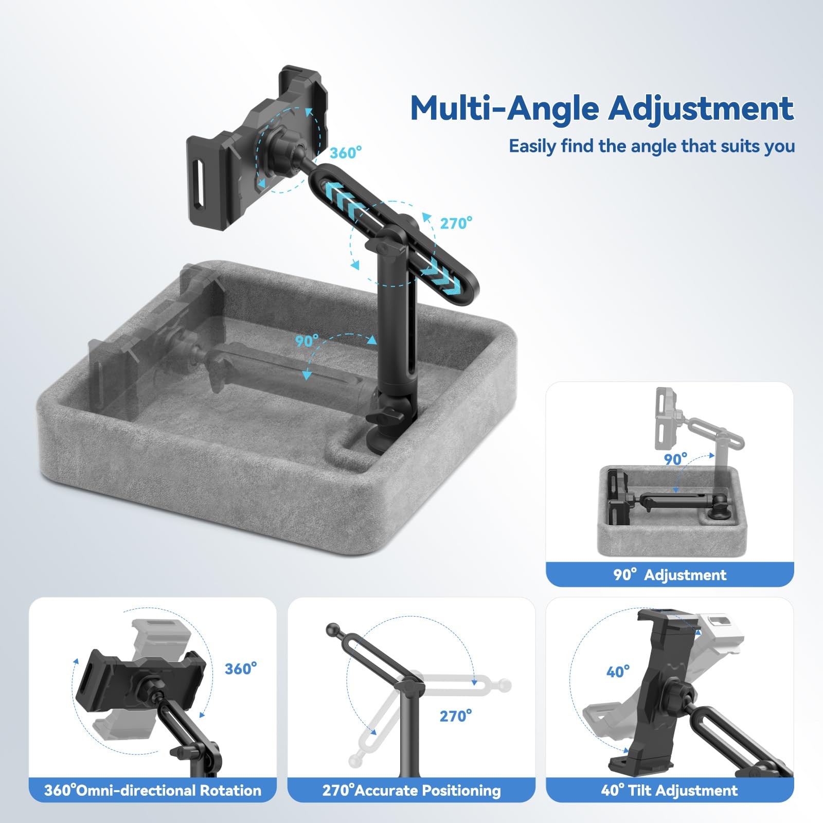 Tablet Pillow Stand - Multi-Angle Adjustable iPad Holder for Lap, Bed and Des...