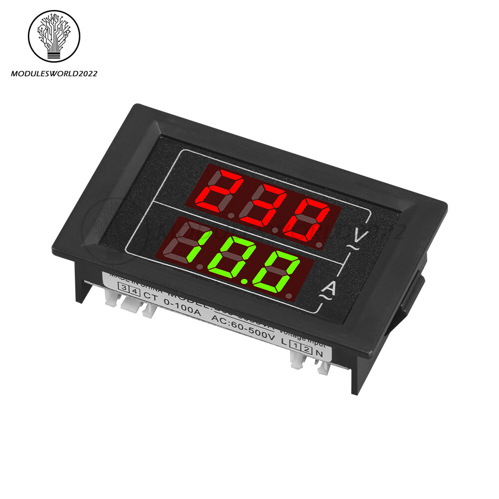 AC60-500V 100A Dual Display Voltage Current Meter Voltmeter Ammeter Single Phase