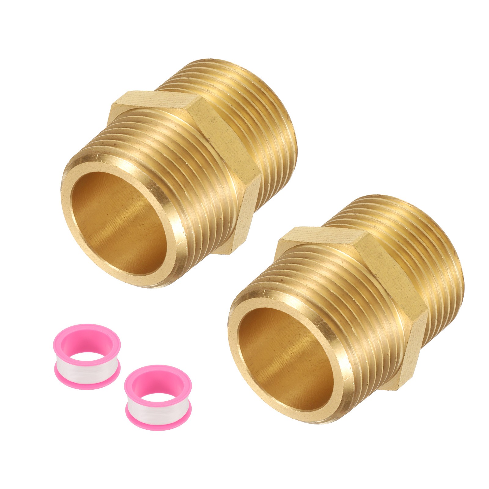 2pcs Brass Pipe Fitting, 3/4"G Male x 3/4"NPT Male Hex Nipple Pipe Adapter