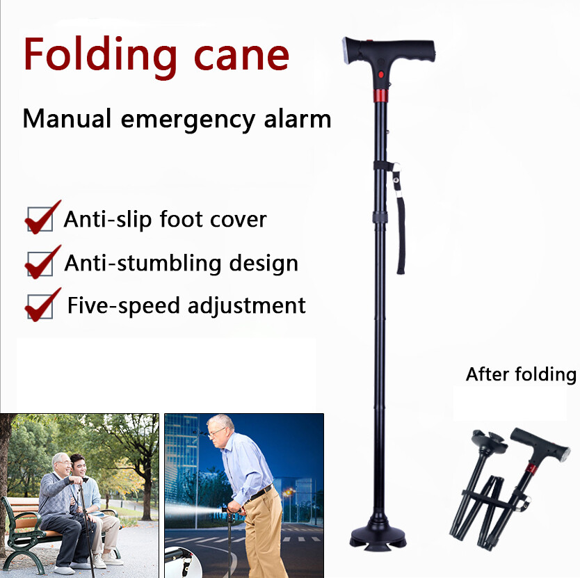 Extendable Foldable LED Walking Cane Adjustable Hiking Walking Stick With Alarm
